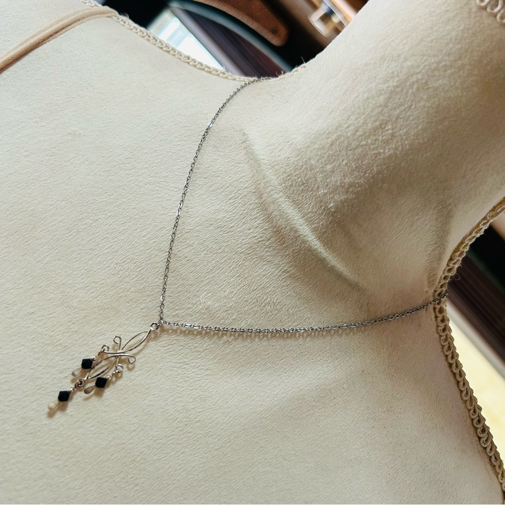 Vintage black crystal bicone chandelier pendant on chain necklace